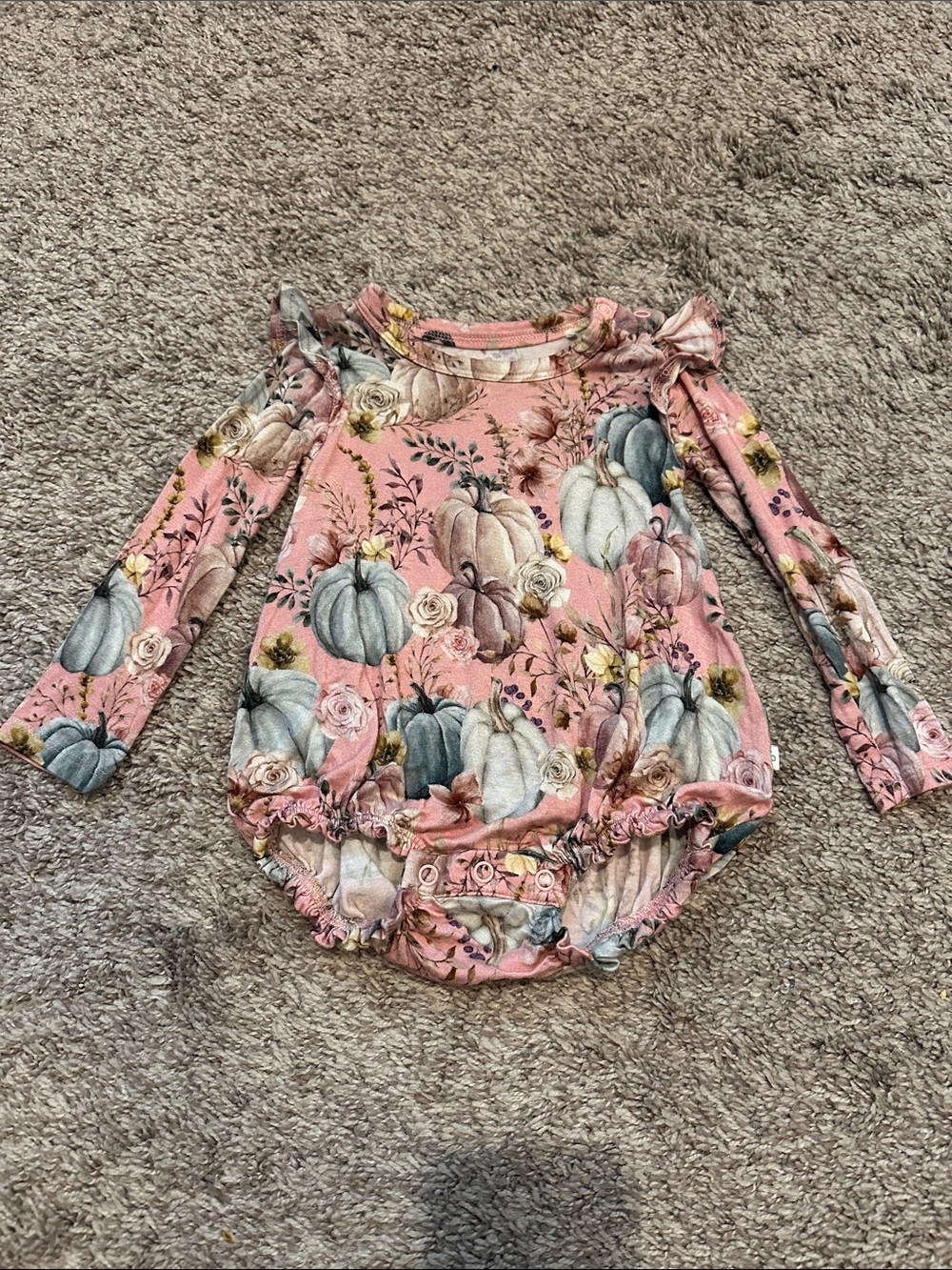 Posh Peanut 3-6mo Long Sleeve Bubble Romper with Pumpkin Floral Print